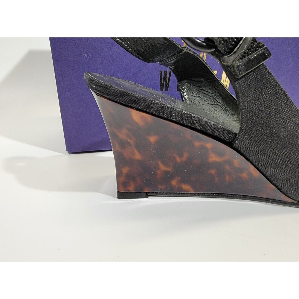 Stuart Weitzman 10 Beltitout Black Linen Slingback High Heels Pumps Designer EUC - Picture 4 of 9